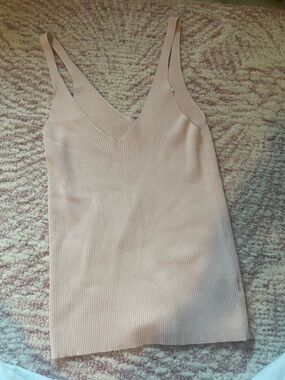 Double Zero Light Pink Ribbed V-Neck Tank Top